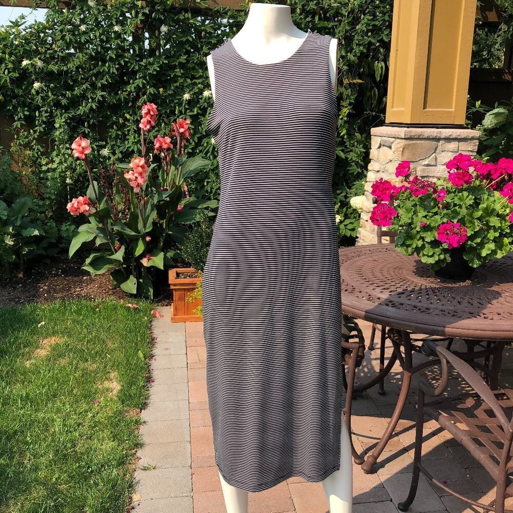 Banana Republic Stripped slvless Dress Blk+Wht S